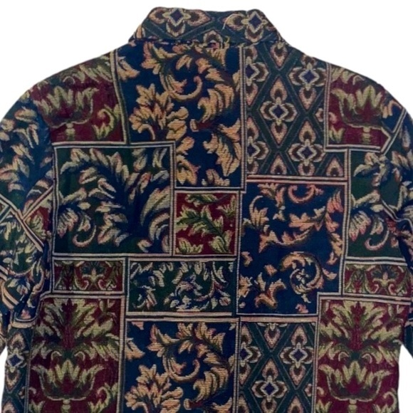 Vintage Lemon Grass Patchwork Tapestry Lightweight Button Front Jacket Blazer - Picture 7 of 12